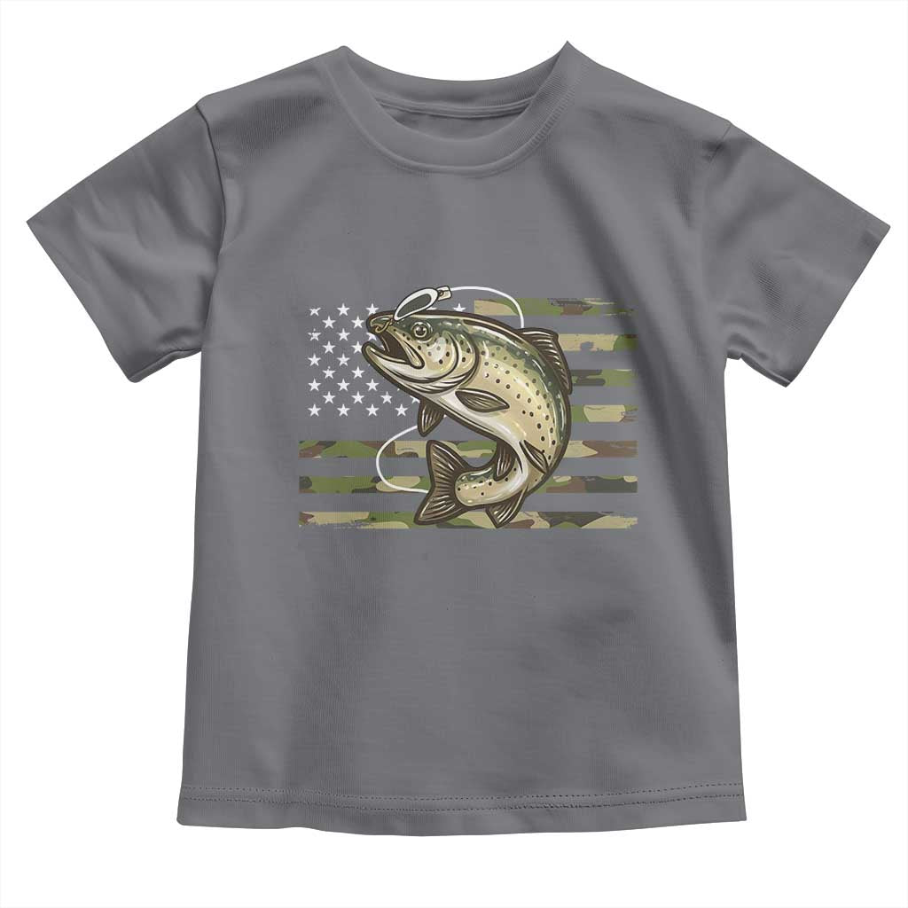 Camo Bass Fishing Toddler T Shirt Patriotic US Flag Fisherman TS10 Charcoal Print Your Wear