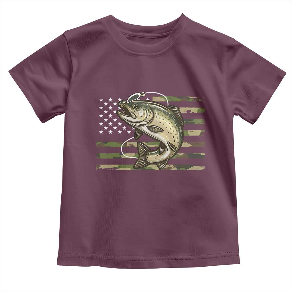 Camo Bass Fishing Toddler T Shirt Patriotic US Flag Fisherman TS10 Maroon Print Your Wear