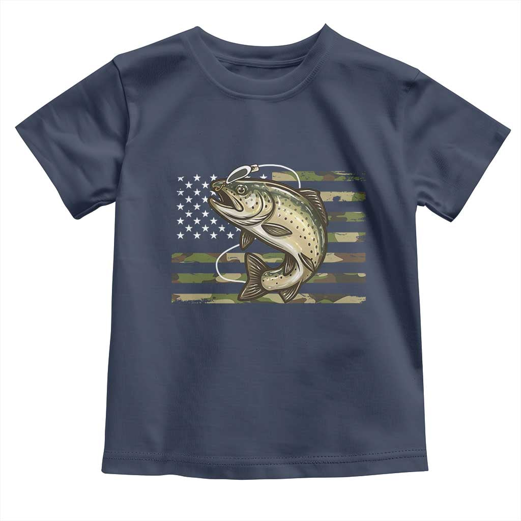 Camo Bass Fishing Toddler T Shirt Patriotic US Flag Fisherman TS10 Navy Print Your Wear