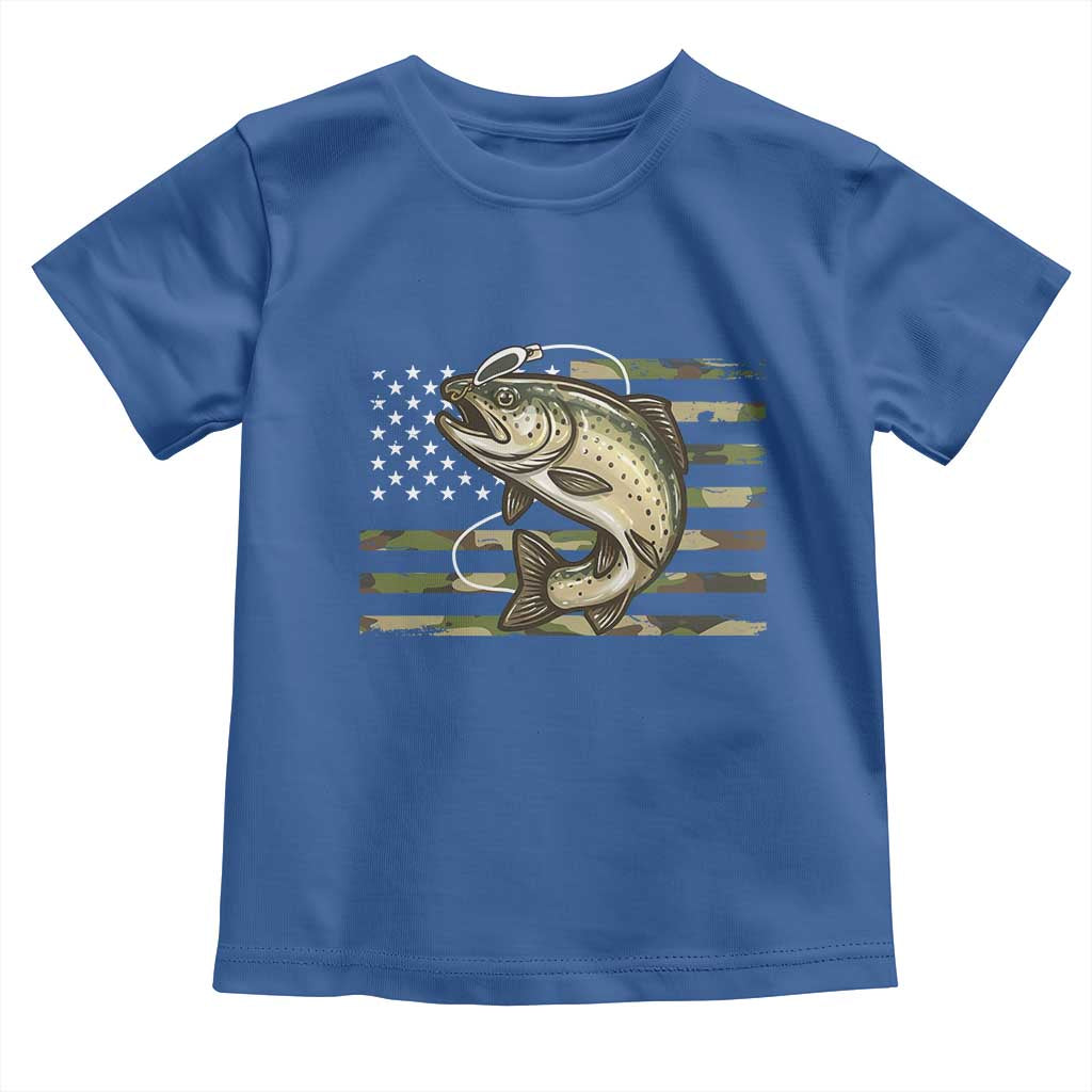Camo Bass Fishing Toddler T Shirt Patriotic US Flag Fisherman TS10 Royal Blue Print Your Wear
