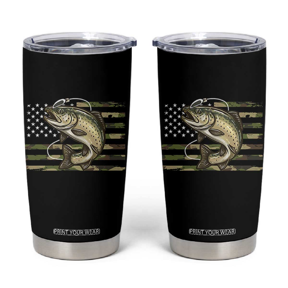 Camo Bass Fishing Tumbler Cup Patriotic US Flag Fisherman TS10 Black Print Your Wear