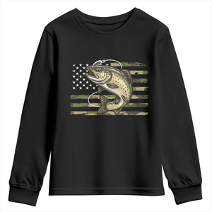 Camo Bass Fishing Youth Sweatshirt Patriotic US Flag Fisherman TS10 Black Print Your Wear