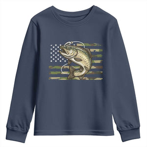 Camo Bass Fishing Youth Sweatshirt Patriotic US Flag Fisherman TS10 Navy Print Your Wear