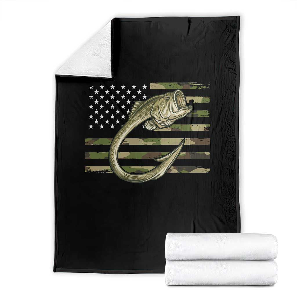 Camo Fish Hook Fishing Throw Blanket Patriotic US Flag Fisherman Camouflage Bass Fishing TS10 Black Print Your Wear