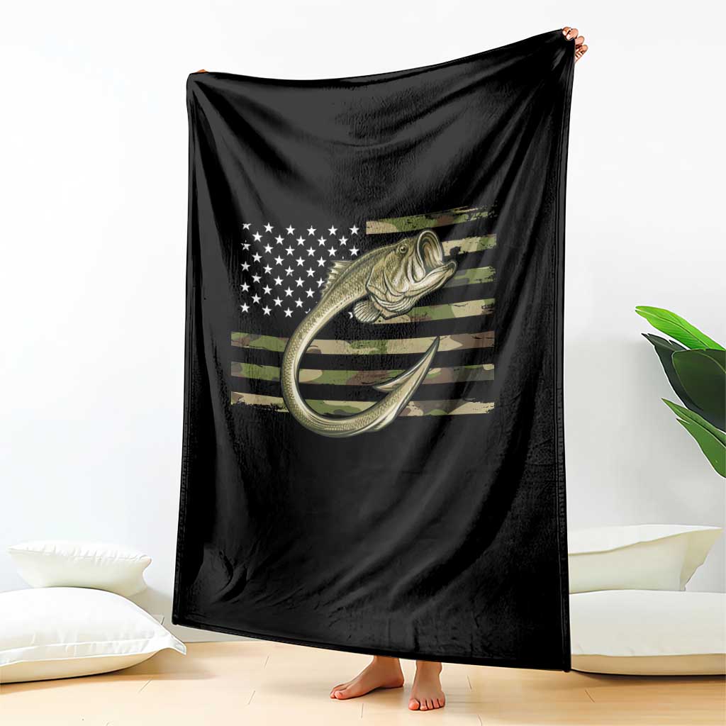 Camo Fish Hook Fishing Throw Blanket Patriotic US Flag Fisherman Camouflage Bass Fishing TS10 Print Your Wear