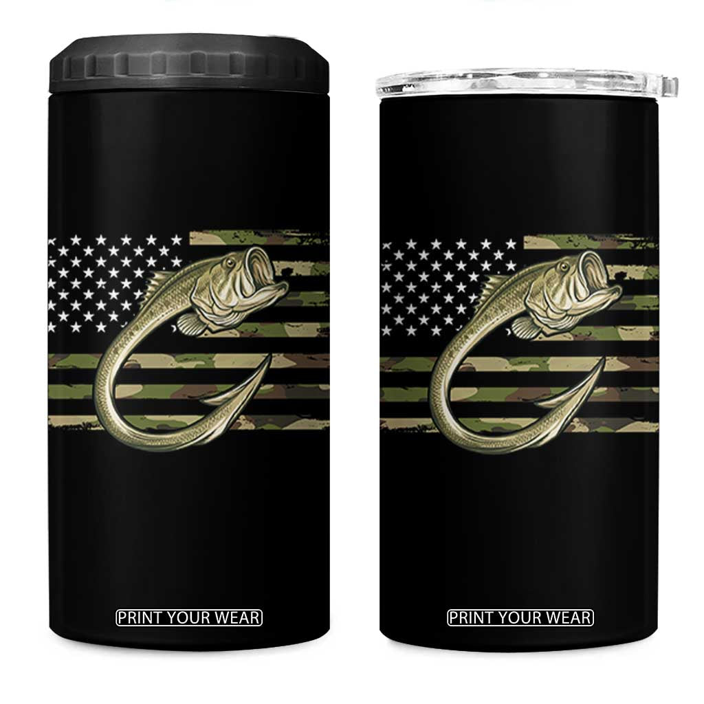 Camo Fish Hook Fishing 4 in 1 Can Cooler Tumbler Patriotic US Flag Fisherman Camouflage Bass Fishing TS10 One Size: 16 oz Black Print Your Wear
