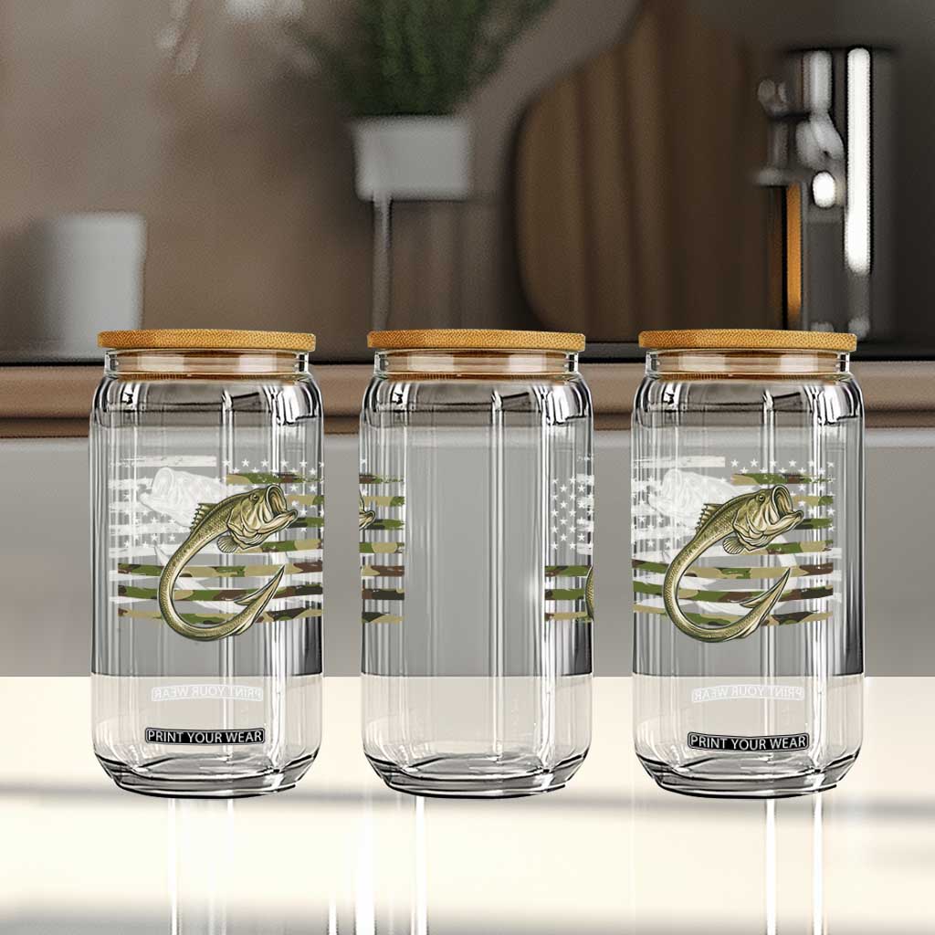 Camo Fish Hook Fishing Glass Can Patriotic US Flag Fisherman Camouflage Bass Fishing TS10 Print Your Wear