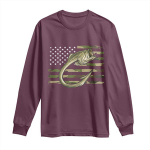 Camo Fish Hook Fishing Long Sleeve Shirt Patriotic US Flag Fisherman Camouflage Bass Fishing TS10 Maroon Print Your Wear