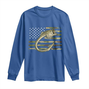 Camo Fish Hook Fishing Long Sleeve Shirt Patriotic US Flag Fisherman Camouflage Bass Fishing TS10 Royal Blue Print Your Wear