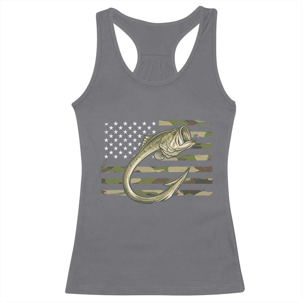 Camo Fish Hook Fishing Racerback Tank Top Patriotic US Flag Fisherman Camouflage Bass Fishing TS10 Charcoal Print Your Wear