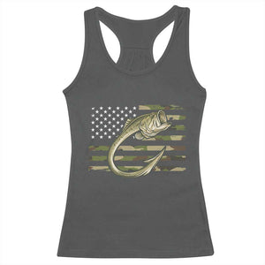 Camo Fish Hook Fishing Racerback Tank Top Patriotic US Flag Fisherman Camouflage Bass Fishing TS10 Dark Heather Print Your Wear