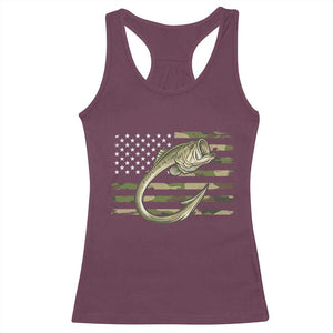 Camo Fish Hook Fishing Racerback Tank Top Patriotic US Flag Fisherman Camouflage Bass Fishing TS10 Maroon Print Your Wear