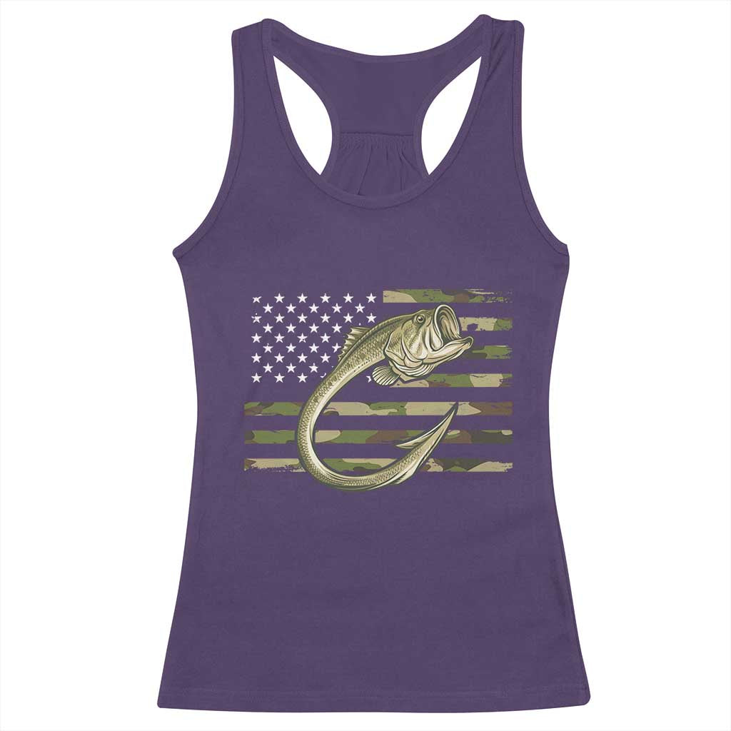 Camo Fish Hook Fishing Racerback Tank Top Patriotic US Flag Fisherman Camouflage Bass Fishing TS10 Purple Print Your Wear