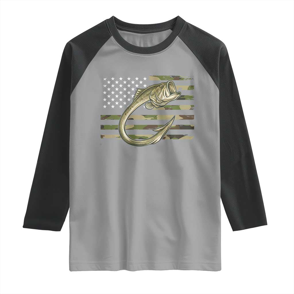 Camo Fish Hook Fishing Raglan Shirt Patriotic US Flag Fisherman Camouflage Bass Fishing TS10 Sport Gray Black Print Your Wear