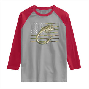 Camo Fish Hook Fishing Raglan Shirt Patriotic US Flag Fisherman Camouflage Bass Fishing TS10 Sport Gray Red Print Your Wear