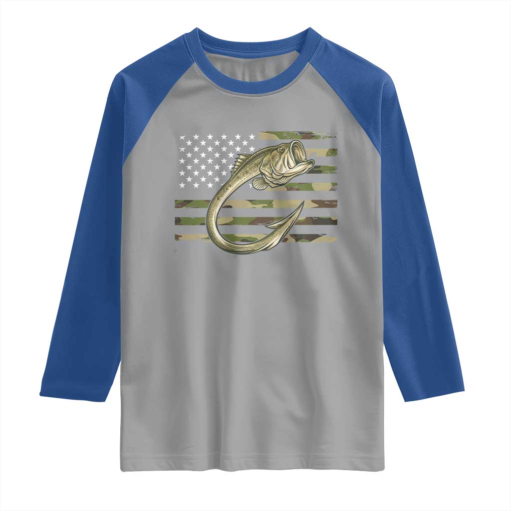 Camo Fish Hook Fishing Raglan Shirt Patriotic US Flag Fisherman Camouflage Bass Fishing TS10 Sport Gray Royal Print Your Wear