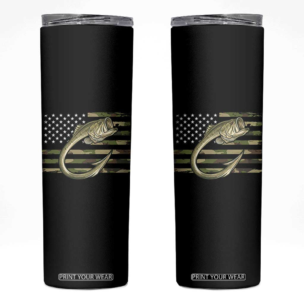 Camo Fish Hook Fishing Skinny Tumbler Patriotic US Flag Fisherman Camouflage Bass Fishing TS10 Black Print Your Wear