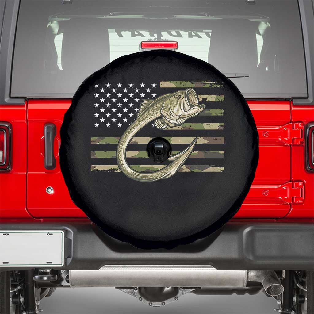 Camo Fish Hook Fishing Spare Tire Cover Patriotic US Flag Fisherman Camouflage Bass Fishing TS10 Black Print Your Wear