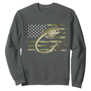 Camo Fish Hook Fishing Sweatshirt Patriotic US Flag Fisherman Camouflage Bass Fishing TS10 Dark Heather Print Your Wear