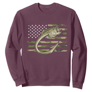 Camo Fish Hook Fishing Sweatshirt Patriotic US Flag Fisherman Camouflage Bass Fishing TS10 Maroon Print Your Wear