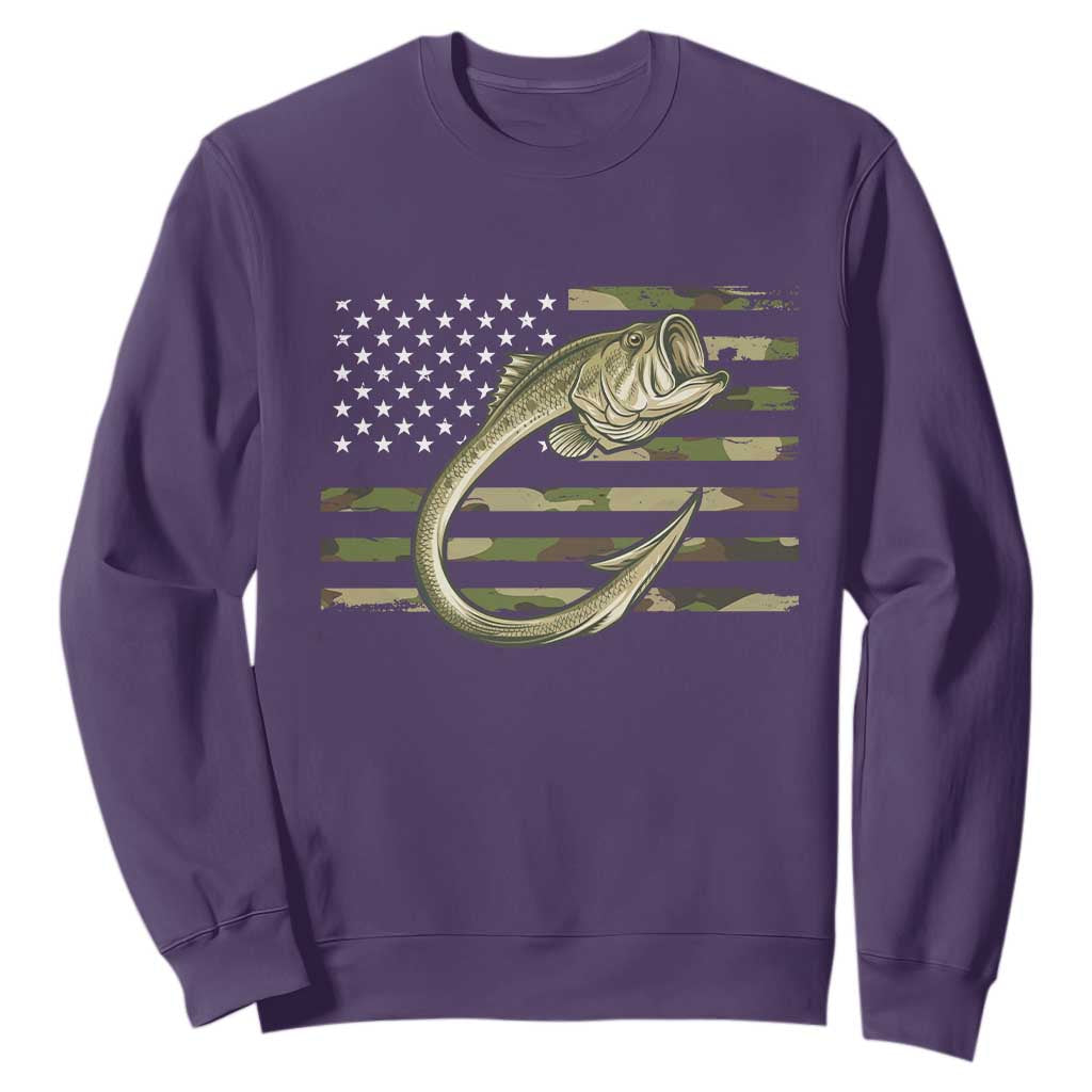 Camo Fish Hook Fishing Sweatshirt Patriotic US Flag Fisherman Camouflage Bass Fishing TS10 Purple Print Your Wear
