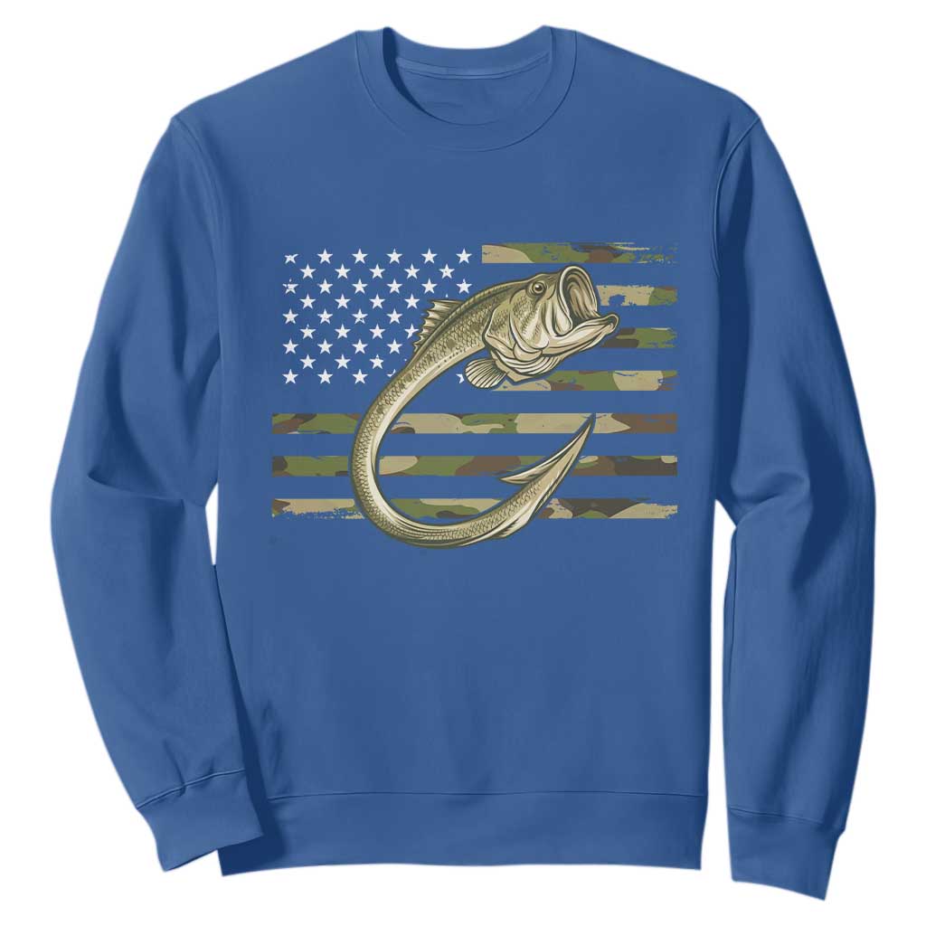 Camo Fish Hook Fishing Sweatshirt Patriotic US Flag Fisherman Camouflage Bass Fishing TS10 Royal Blue Print Your Wear