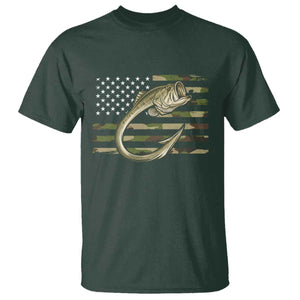 Camo Fish Hook Fishing T Shirt Patriotic US Flag Fisherman Camouflage Bass Fishing TS10 Dark Forest Green Print Your Wear