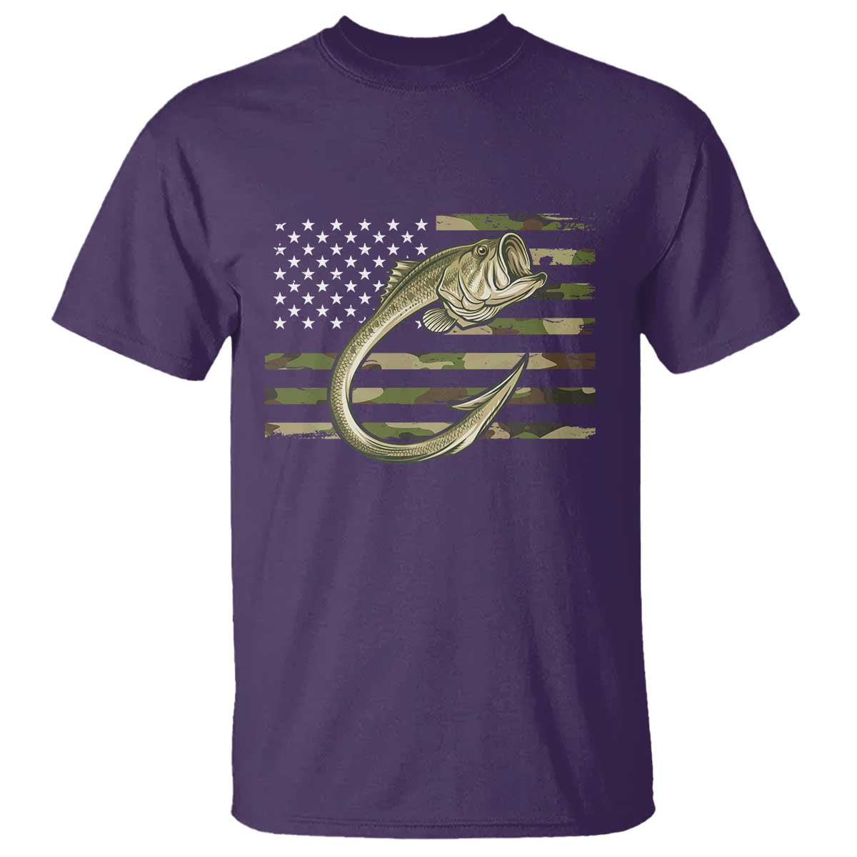 Camo Fish Hook Fishing T Shirt Patriotic US Flag Fisherman Camouflage Bass Fishing TS10 Purple Print Your Wear