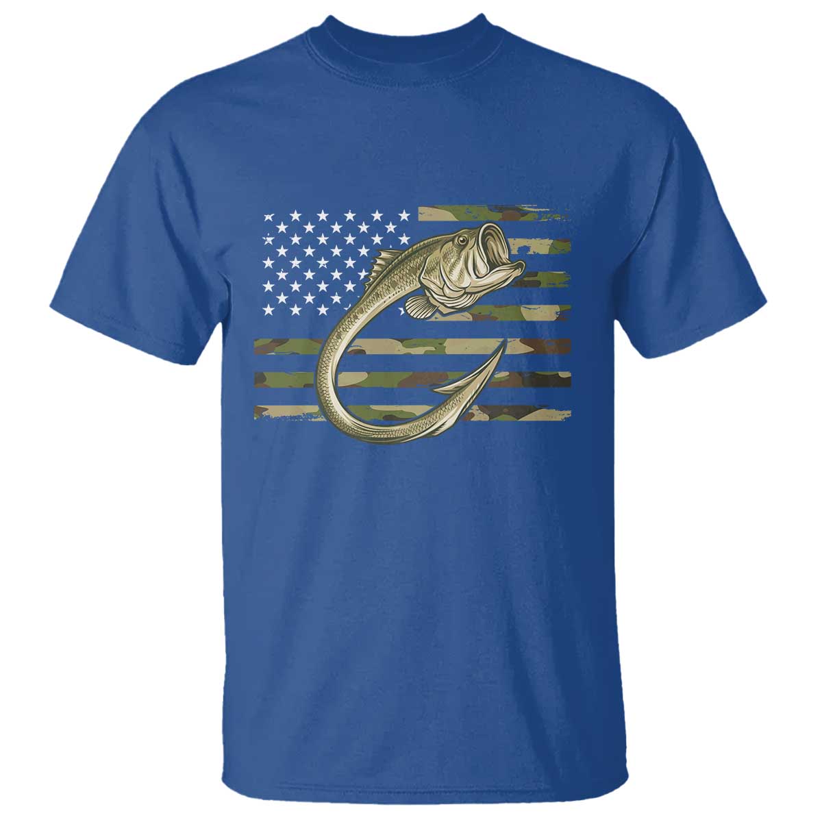 Camo Fish Hook Fishing T Shirt Patriotic US Flag Fisherman Camouflage Bass Fishing TS10 Royal Blue Print Your Wear
