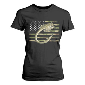 Camo Fish Hook Fishing T Shirt For Women Patriotic US Flag Fisherman Camouflage Bass Fishing TS10 Black Print Your Wear