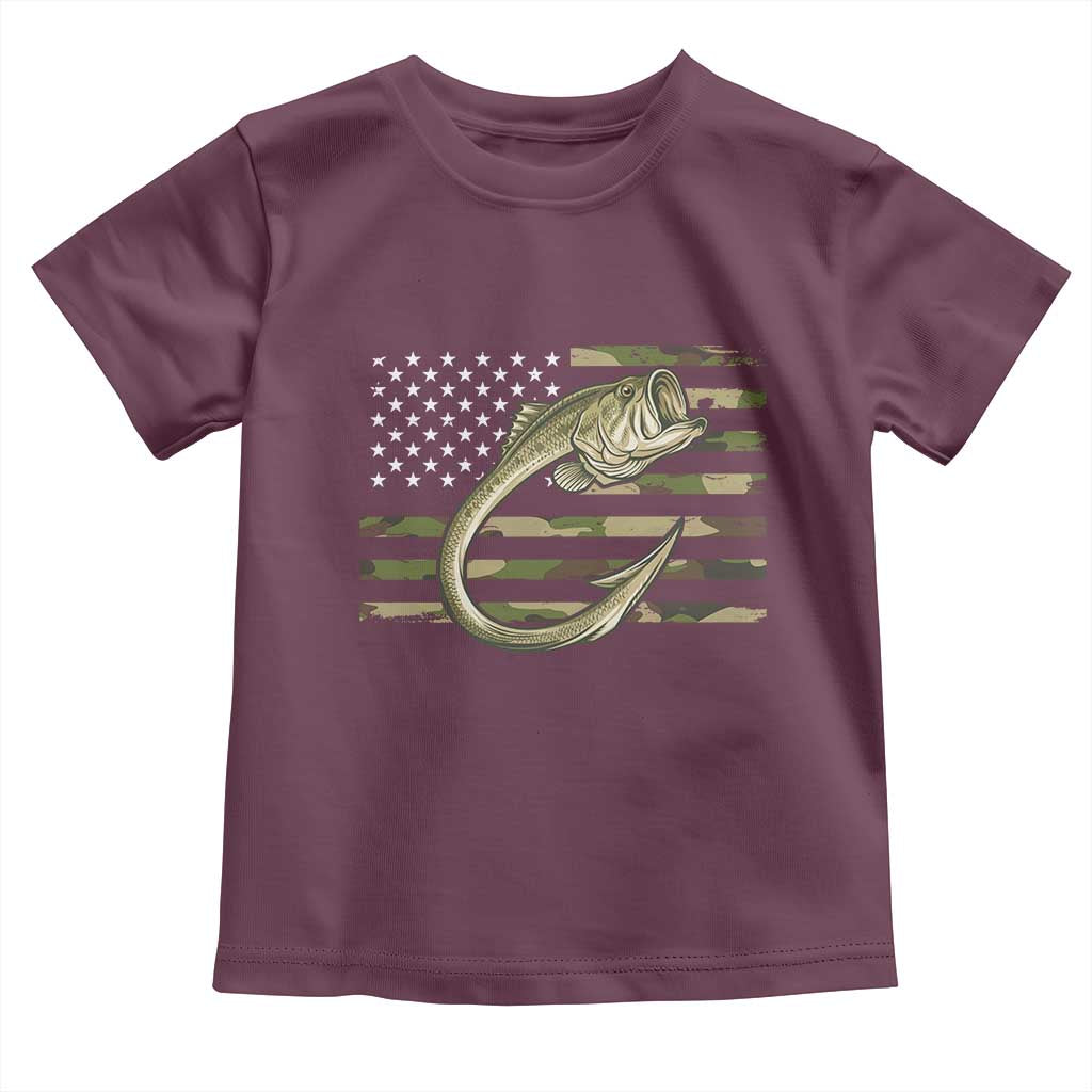 Camo Fish Hook Fishing Toddler T Shirt Patriotic US Flag Fisherman Camouflage Bass Fishing TS10 Maroon Print Your Wear
