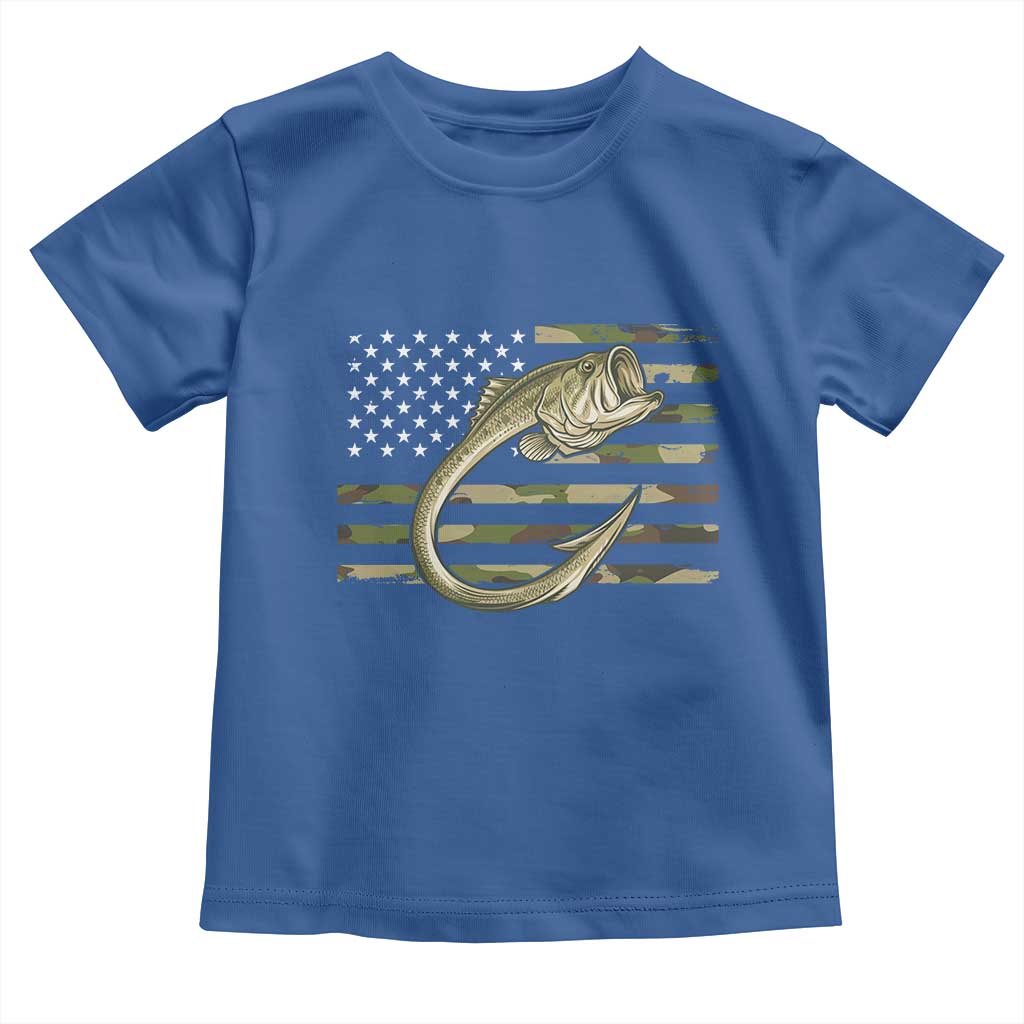 Camo Fish Hook Fishing Toddler T Shirt Patriotic US Flag Fisherman Camouflage Bass Fishing TS10 Royal Blue Print Your Wear