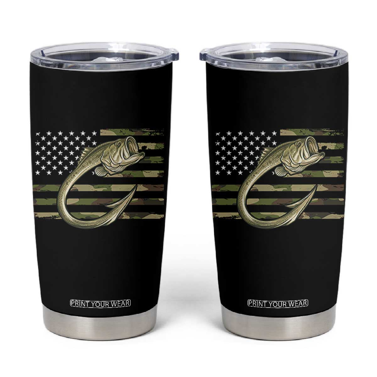 Camo Fish Hook Fishing Tumbler Cup Patriotic US Flag Fisherman Camouflage Bass Fishing TS10 Black Print Your Wear