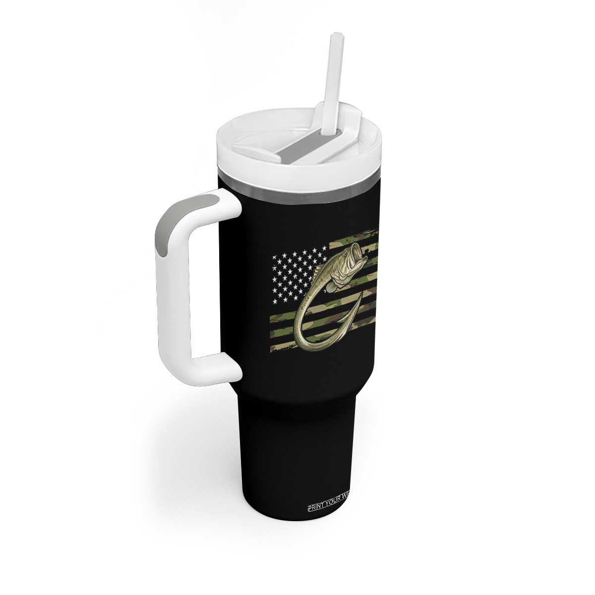 Camo Fish Hook Fishing Tumbler With Handle Patriotic US Flag Fisherman Camouflage Bass Fishing TS10 Print Your Wear