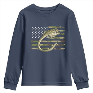 Camo Fish Hook Fishing Youth Sweatshirt Patriotic US Flag Fisherman Camouflage Bass Fishing TS10 Navy Print Your Wear