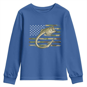 Camo Fish Hook Fishing Youth Sweatshirt Patriotic US Flag Fisherman Camouflage Bass Fishing TS10 Royal Blue Print Your Wear
