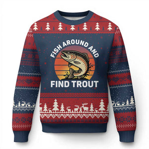 Fish Around and Find Trout Ugly Christmas Sweater Fish Men's Funny Fishing Gifts Fathers Day TS10 Navy Red Print Your Wear