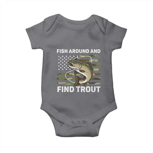 Fish Around and Find Trout Baby Onesie Camo Bass Fishing Meme US Flag Punny Pun Dad TS10 Charcoal Print Your Wear