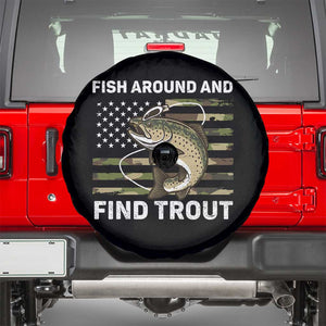 Fish Around and Find Trout Spare Tire Cover Camo Bass Fishing Meme US Flag Punny Pun Dad TS10 Black Print Your Wear