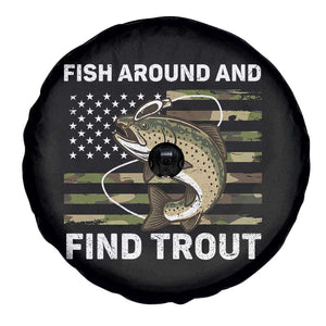 Fish Around and Find Trout Spare Tire Cover Camo Bass Fishing Meme US Flag Punny Pun Dad TS10 Print Your Wear