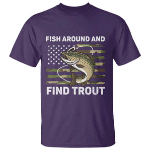 Fish Around and Find Trout T Shirt Camo Bass Fishing Meme US Flag Punny Pun Dad TS10 Purple Print Your Wear