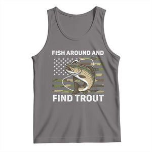 Fish Around and Find Trout Tank Top Camo Bass Fishing Meme US Flag Punny Pun Dad TS10 Deep Heather Print Your Wear