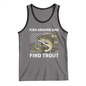 Fish Around and Find Trout Tank Top Camo Bass Fishing Meme US Flag Punny Pun Dad TS10 Deep Heather Black Print Your Wear