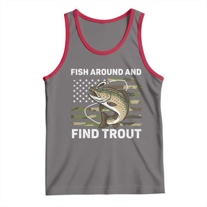 Fish Around and Find Trout Tank Top Camo Bass Fishing Meme US Flag Punny Pun Dad TS10 Deep Heather Red Print Your Wear