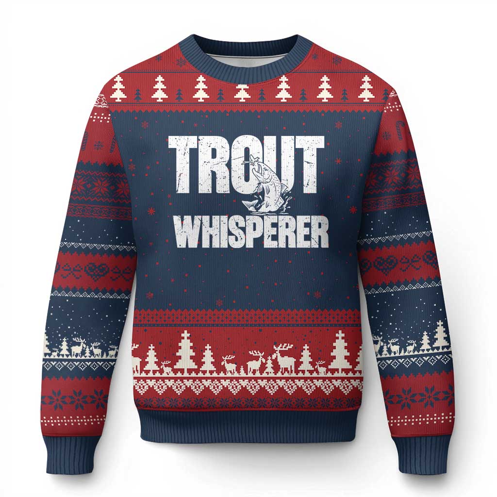 Trout Fishing Ugly Christmas Sweater Funny Fishing Fisherman Trout Whisperer Gift TS10 Navy Red Print Your Wear