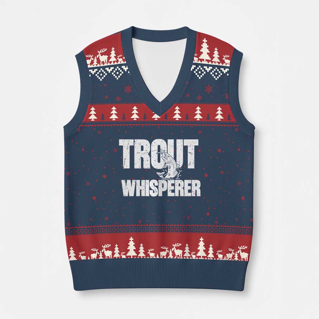 Trout Fishing V-Neck Knit Sweater Vest Funny Fishing Fisherman Trout Whisperer Gift TS10 Navy Red Print Your Wear