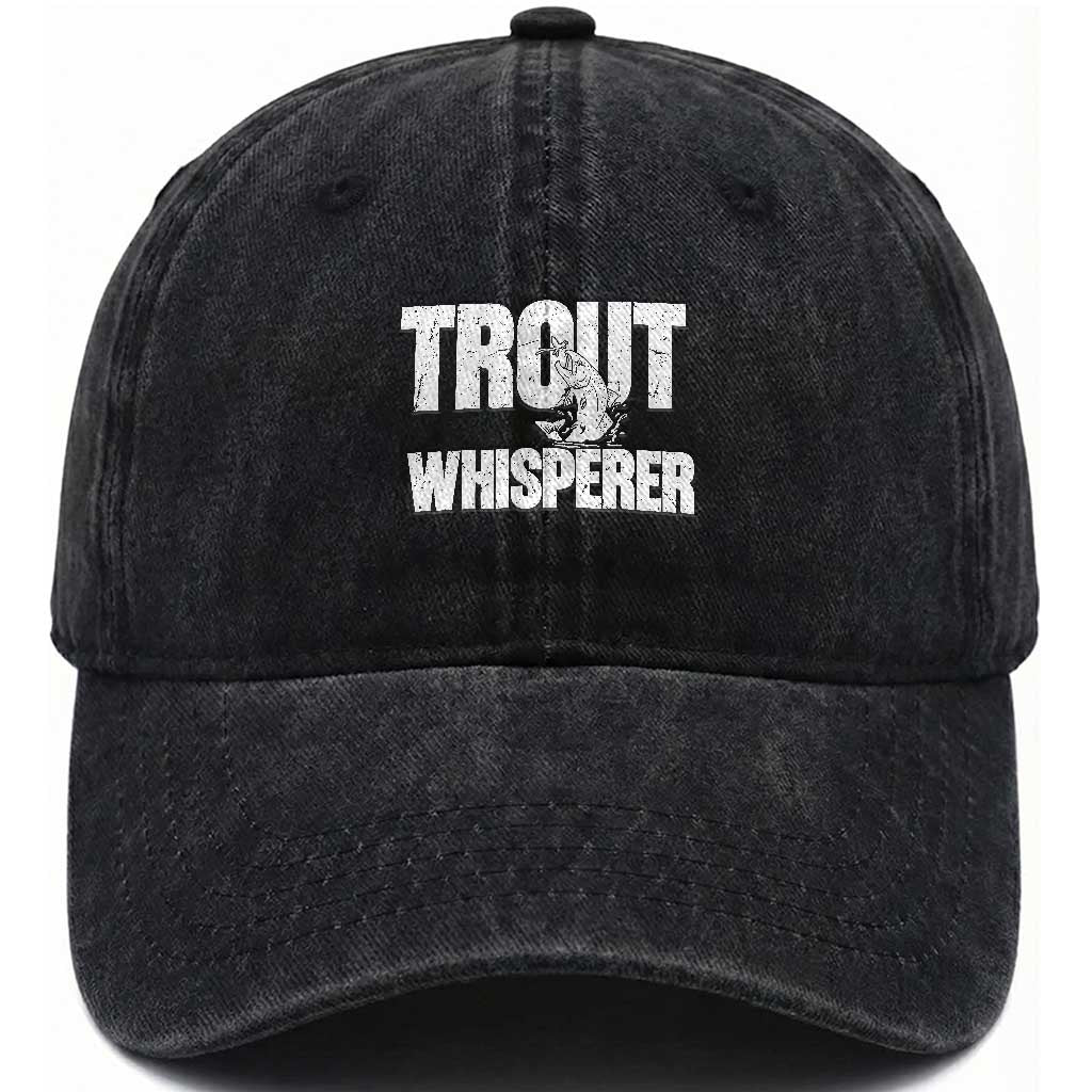 Trout Fishing Washed Cotton Baseball Cap Funny Fishing Fisherman Trout Whisperer Gift