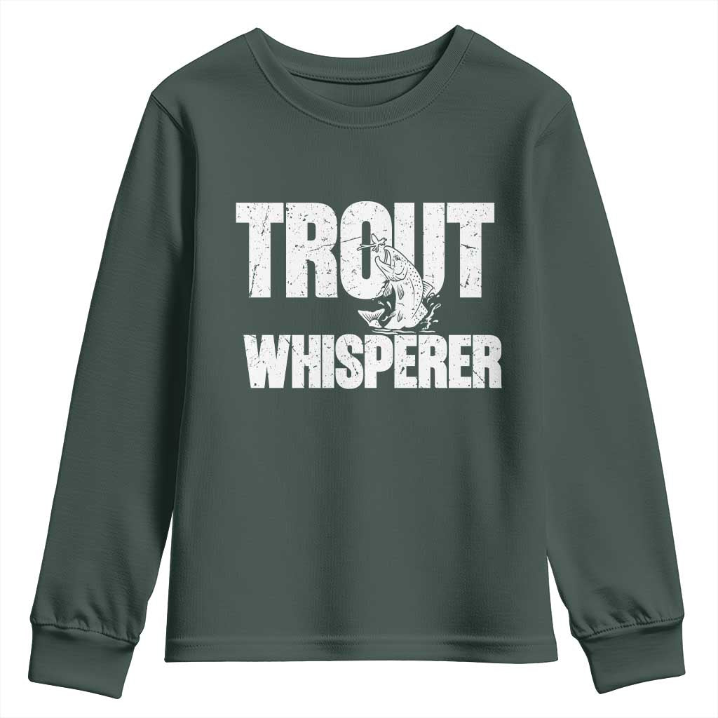 Trout Fishing Youth Sweatshirt Funny Fishing Fisherman Trout Whisperer Gift TS10 Dark Forest Green Print Your Wear