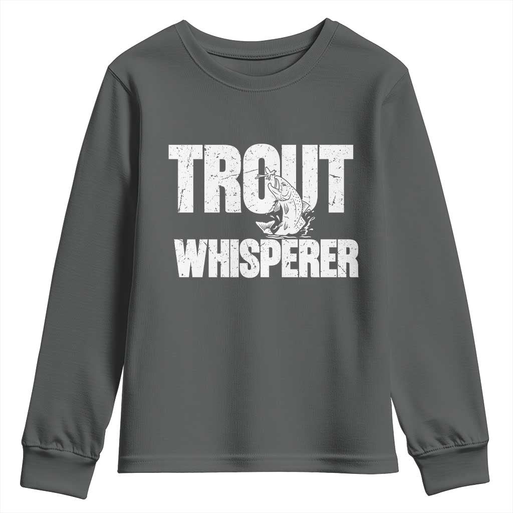 Trout Fishing Youth Sweatshirt Funny Fishing Fisherman Trout Whisperer Gift TS10 Dark Heather Print Your Wear