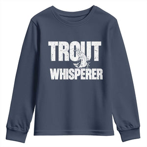Trout Fishing Youth Sweatshirt Funny Fishing Fisherman Trout Whisperer Gift TS10 Navy Print Your Wear